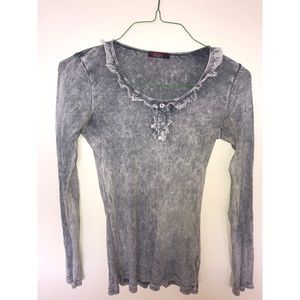 Long sleeve ruffle and gem grey shirt